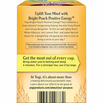 Yogi Bright Peach Positive Energy Tea, 16 Tea Bags (4 Pack)