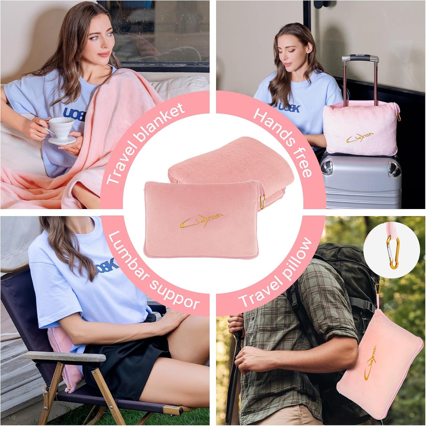 Compact Travel Blanket for Airplane, Premium Soft 2-in-1 Blanket with Pillowcase and Carry Bag, Lightweight Travel Essentials with Luggage Sleeve and Backpack Clip, Mint Green