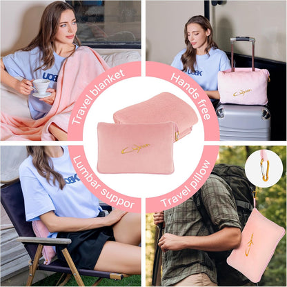 Compact Travel Blanket for Airplane, Premium Soft 2-in-1 Blanket with Pillowcase and Carry Bag, Lightweight Travel Essentials with Luggage Sleeve and Backpack Clip, Mint Green