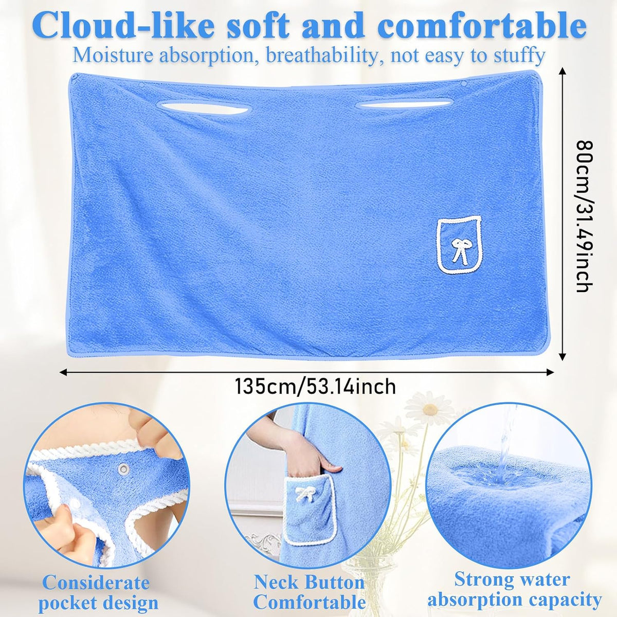 Women's Wearable Towel Bathrobe,Plus Size Wearable Shower Skirt,Quick Dry Absorbent Bath Towel for Comfortable Home Spa Body,Green, 53x31in/50-70kg