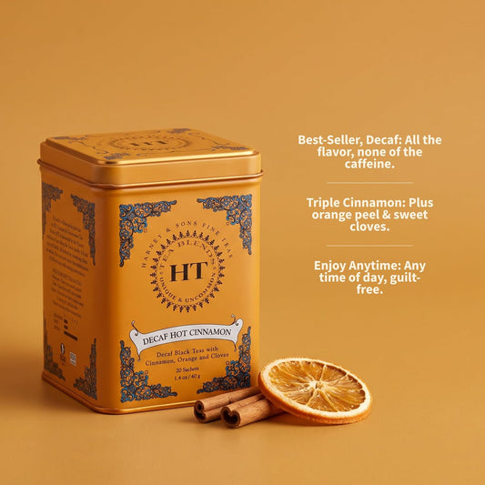 Harney and Sons Decaf Hot Cinnamon , Decaf Flavored Black 20 Sachets per Tin 1.4oz