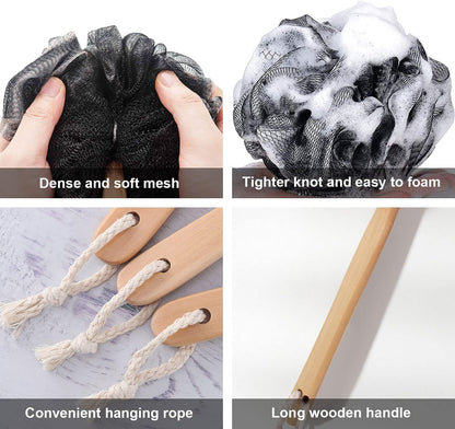 Back Scrubber for Shower & Body, Long Handle Bath Brush with Loofah Sponge, Exfoliating Shower Brush for Men and Women