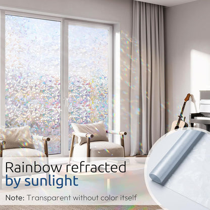 rabbitgoo Rainbow Window Privacy Film, Stained Glass Cling, 17.5" x 78.7"