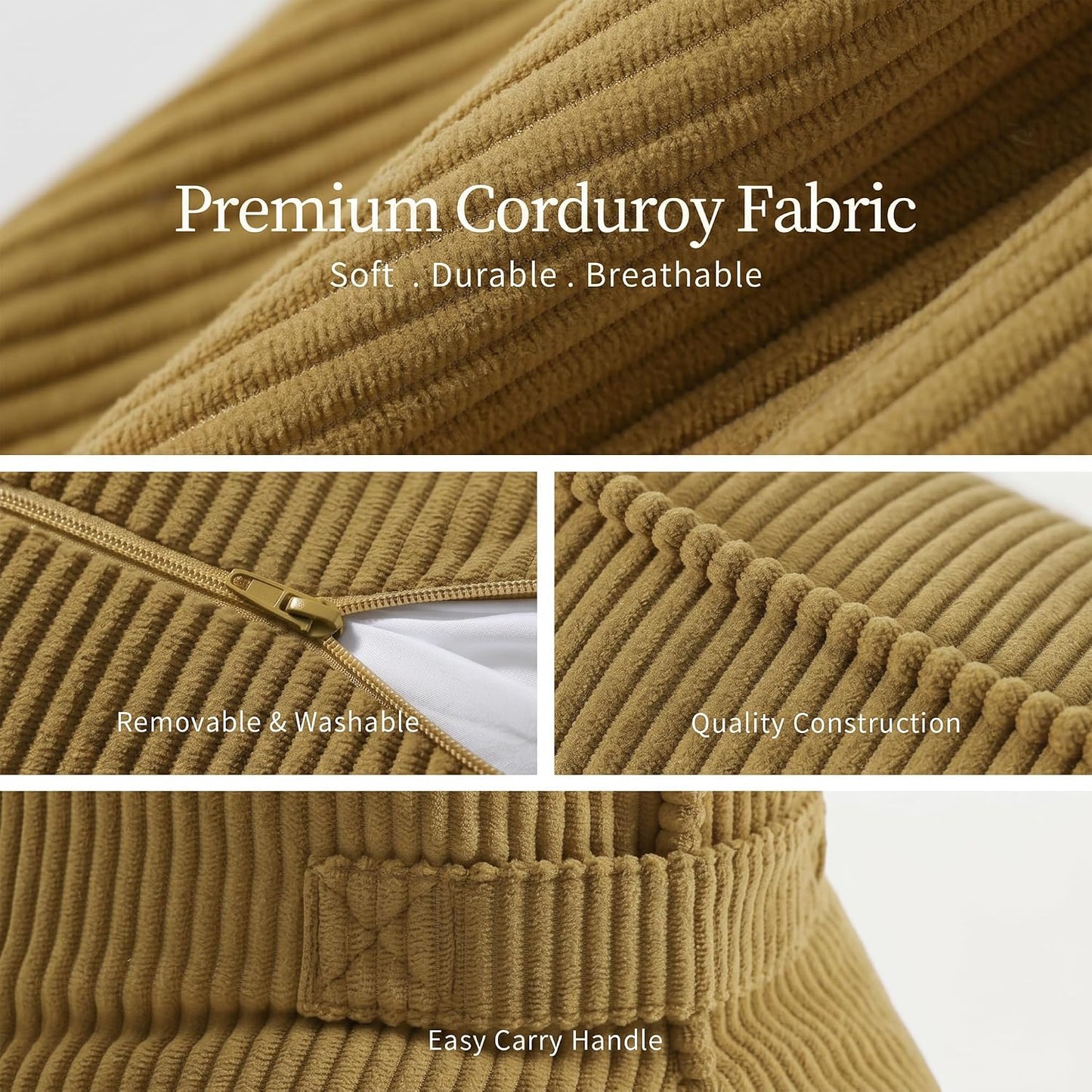 Pat. Pend. Corduroy Lumbar Support Back Pillow for Watching TV, Reading & Gaming, Ergonomic Triangle Support Cushion for Sofa, Armchair & Bed Sitting, Removable Washable Cover, Beige Gray