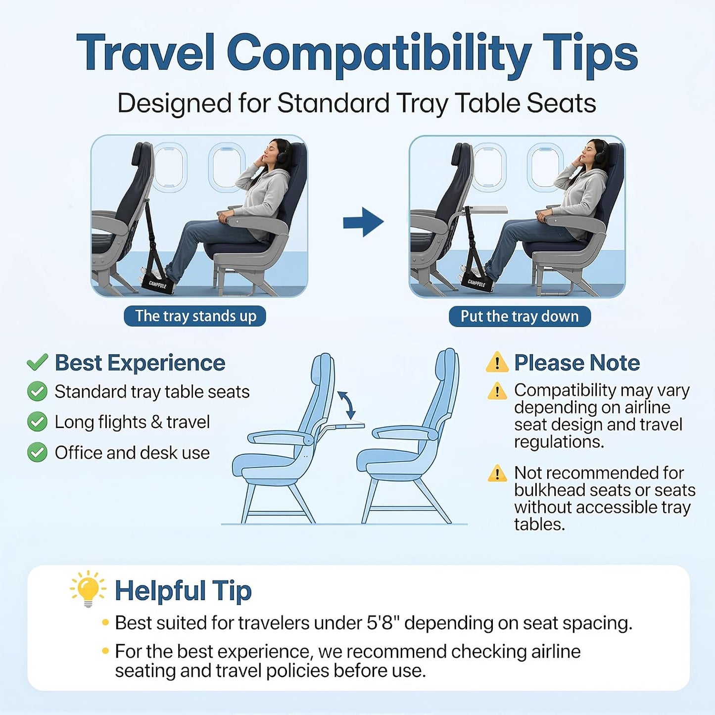 1 Pack Airplane Foot Hammock, No-Collapse Foot Hammock for Plane Travel, Thickened Bamboo Airplane Foot Rest, Adjustable Footrest for Office, Long Flight