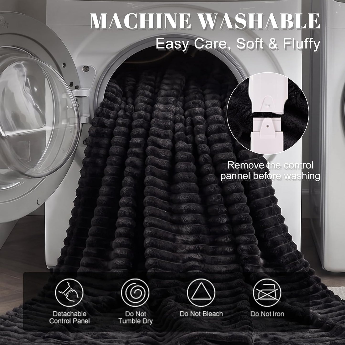 IUUI Heated Throw Blanket, Ultrasoft 3D Striped Heating Blanket with 6 Heat Levels & 1-10H Auto Off Timer, Overheat Protection, Detachable Controller Machine Washable(Cream, Throw 50" x 60")