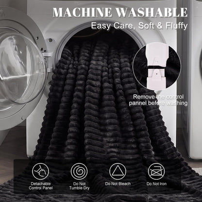 IUUI Heated Throw Blanket, Ultrasoft 3D Striped Heating Blanket with 6 Heat Levels & 1-10H Auto Off Timer, Overheat Protection, Detachable Controller Machine Washable(Cream, Throw 50" x 60")