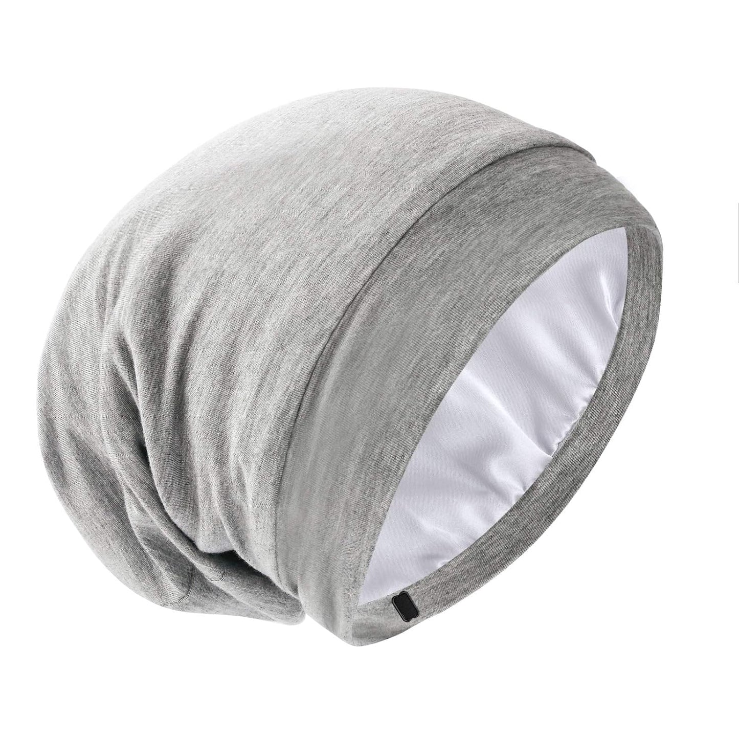 Silk Satin Lined Bonnet Sleep Cap - Adjustable Stay on All Night Hair Wrap Cover Slouchy Beanie for Curly Protection Women and Men Solid Black