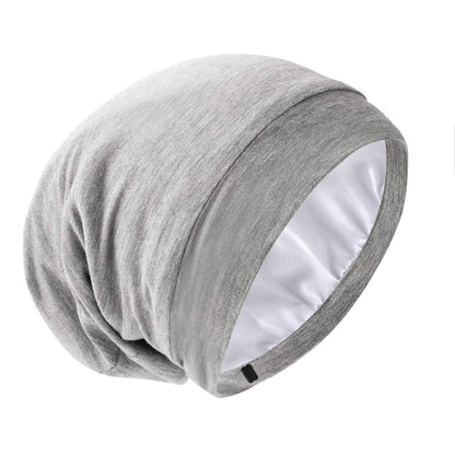 Silk Satin Lined Bonnet Sleep Cap - Adjustable Stay on All Night Hair Wrap Cover Slouchy Beanie for Curly Protection Women and Men Solid Black