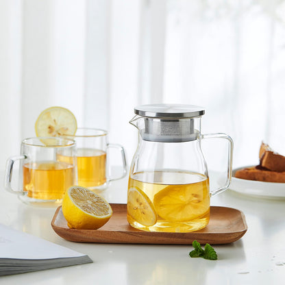 CNGLASS One-Touch Glass Teapot with Stainless Steel Filter Lid,20oz(600ml) Glear Tea Kettle Stovetop Safe,Borosilicate Glass Tea Pots for Loose Leaf Tea