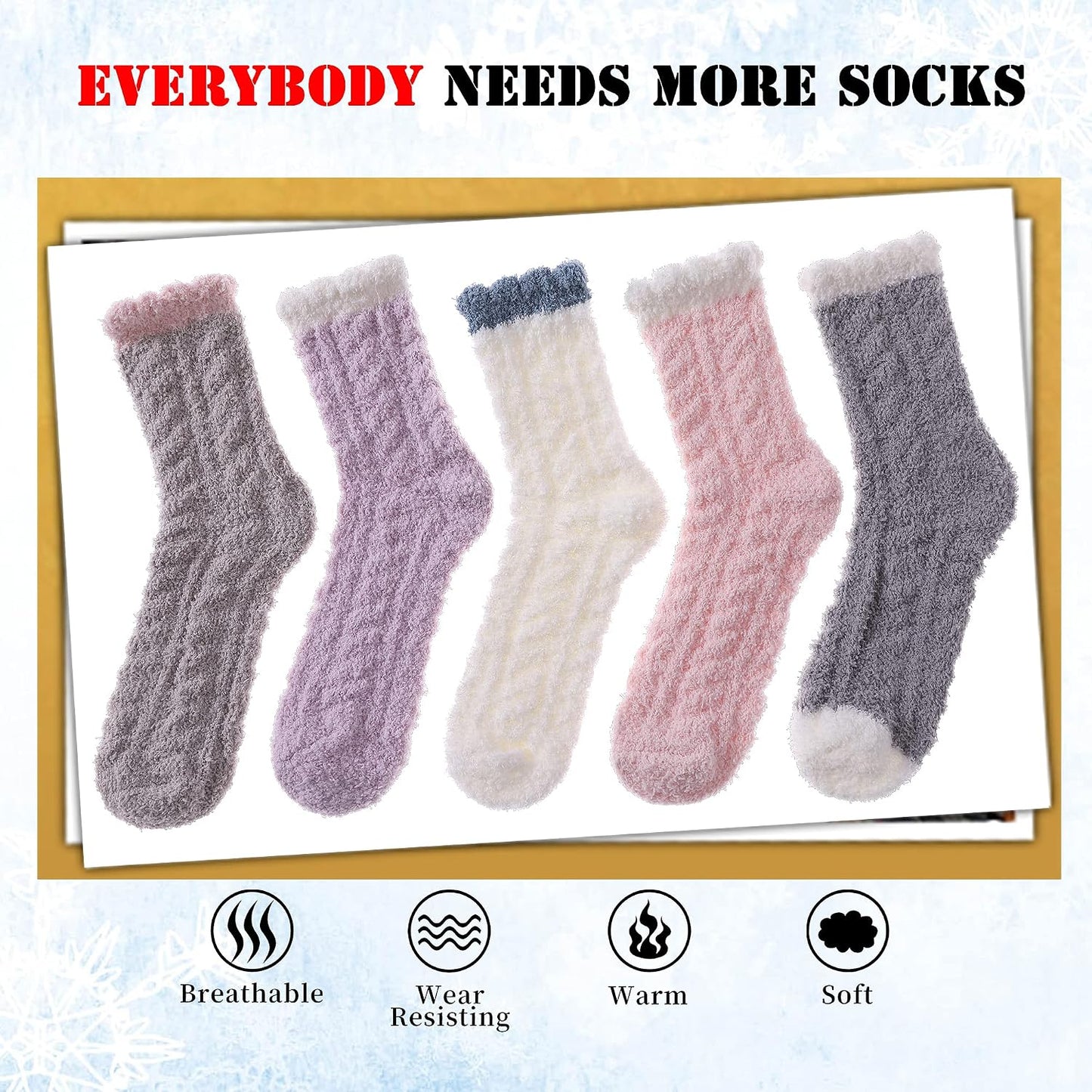 LANLEO 5/6 Pairs Womens Super Soft Fuzzy Plush Warm Winter Home Sleeping Slipper Socks