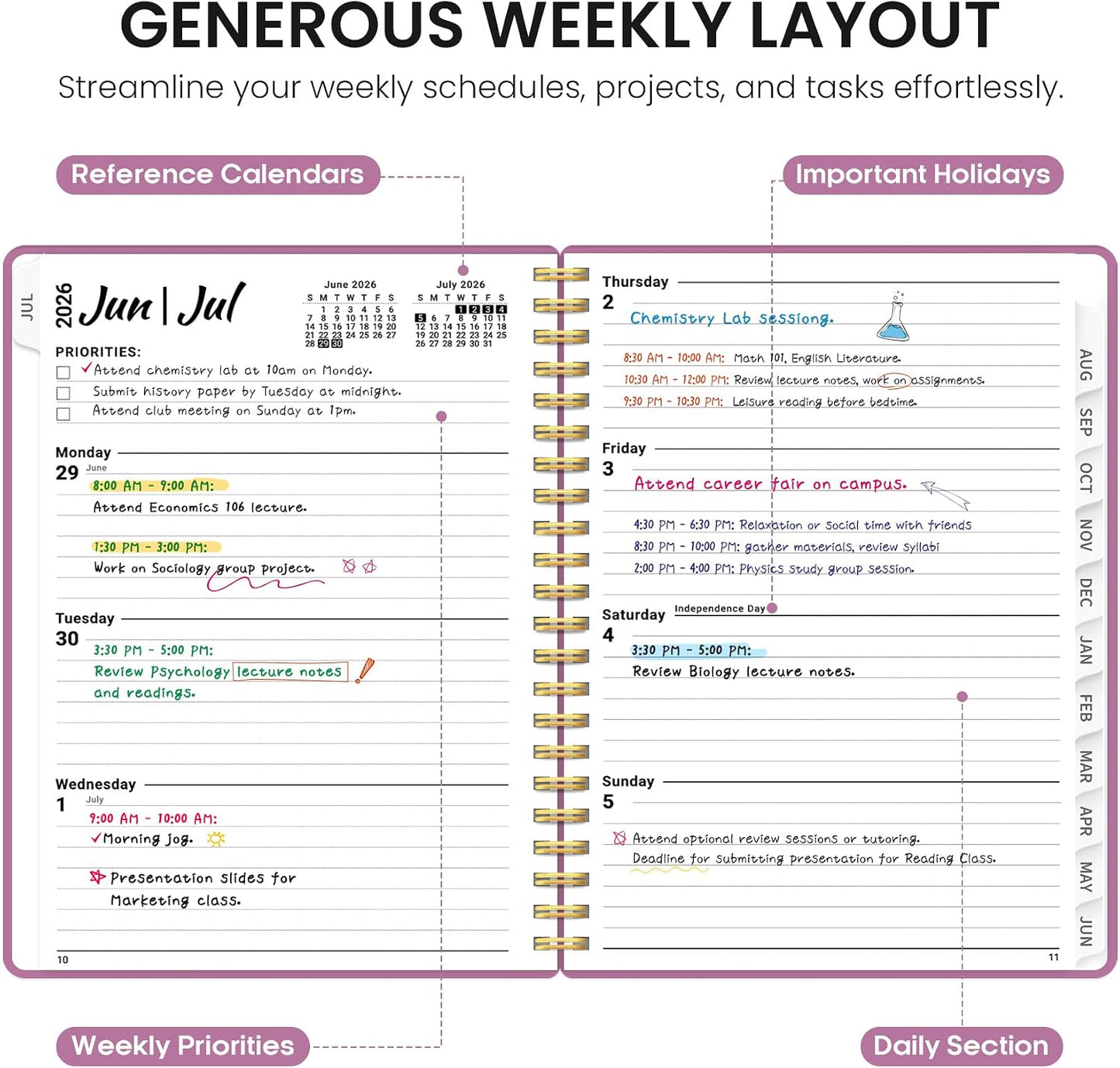 Planner 2026-2027, 8.5" x 11" Weekly and Monthly Academic Year Planner Calendar, July 2026 - June 2027, Hardcover Large School Planning Agenda With Tabs, Perfect for School & Office Supplies, A4, Green