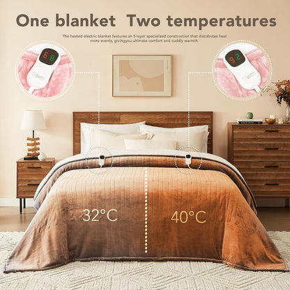 Homemate Electric Heated Blanket Twin - 62"x84" Heating Bed Blankets Throw with 10 Heating Levels 8 Hours Auto Off Fast Heating Over-Heated Protection Ultra Soft Warm Flannel ETL Certified Grey - Colors B