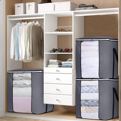 SLEEPING LAMB 120L Extra Large Blanket Storage Bags Breathable Clothes Storage Containers for King Comforter Bedding Pillow Sheet, Reinforced Handles, Grey