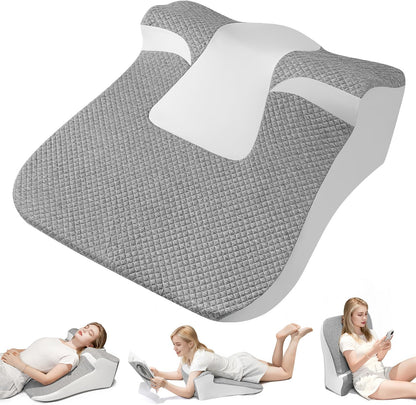 Ergonomic Wedge Pillow for Sleep Apnea Memory Foam Reading Pillow for Back, Neck & Head Comfortable Support-Grey(Extra Large)