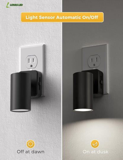 L LOHAS LED Night Lights Plug into Wall, [2-Pack] Rotatable Night Lights with Dusk to Dawn Sensor, 0-100 LM Brightness Adjustable,2000K Amber Nightlight for Adults Bathroom Hallway Stairs