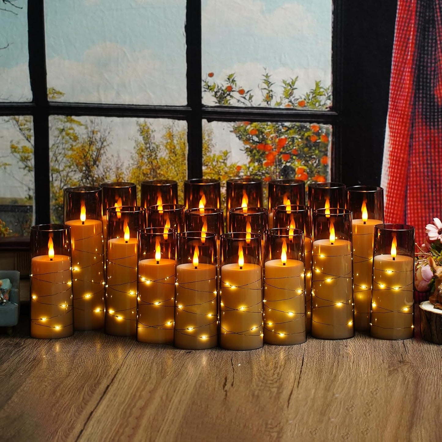 Nimiko Flickering Flameless LED Candles,Battery Operated Candles 24 Pcs with Embedded Star String,Acrylic LED Pillar Candles with Remote,Suitable for Home Decoration to Create an Atmosphere (White)