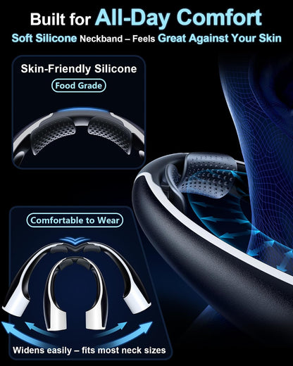 Rohent Portable Hands-Free Neck Fan - 4000mAh Battery, USB-C Rechargeable, Ultra-Quiet, 4 Adjustable Speeds – Perfect for Office, Outdoor, and Travel Use