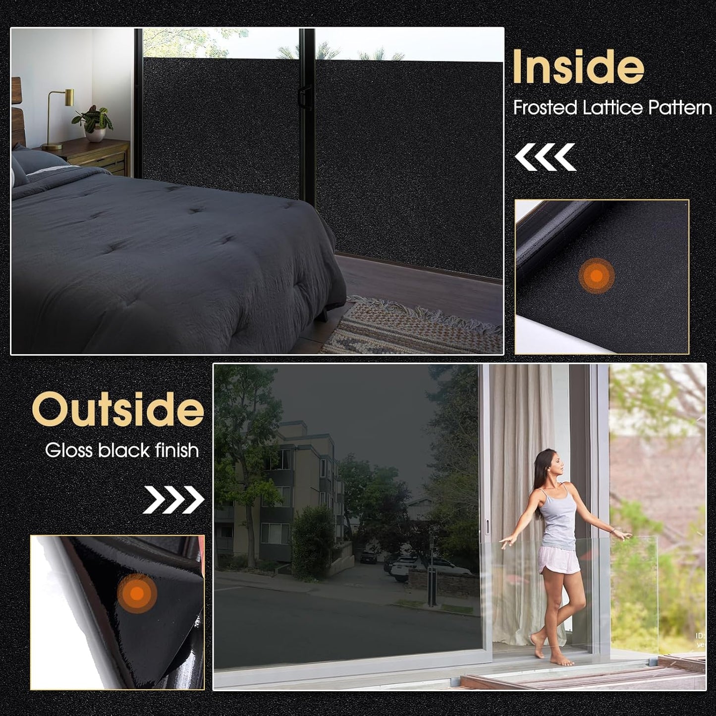 Coavas Blackout Window Film, 100% Light Blocking Privacy Window Film, No Glue Static Cling, Heat & UV Blocking, Removable Room Darkening Window Cover, Renter Friendly for Bedroom, 17.5x78.7Inch,Black