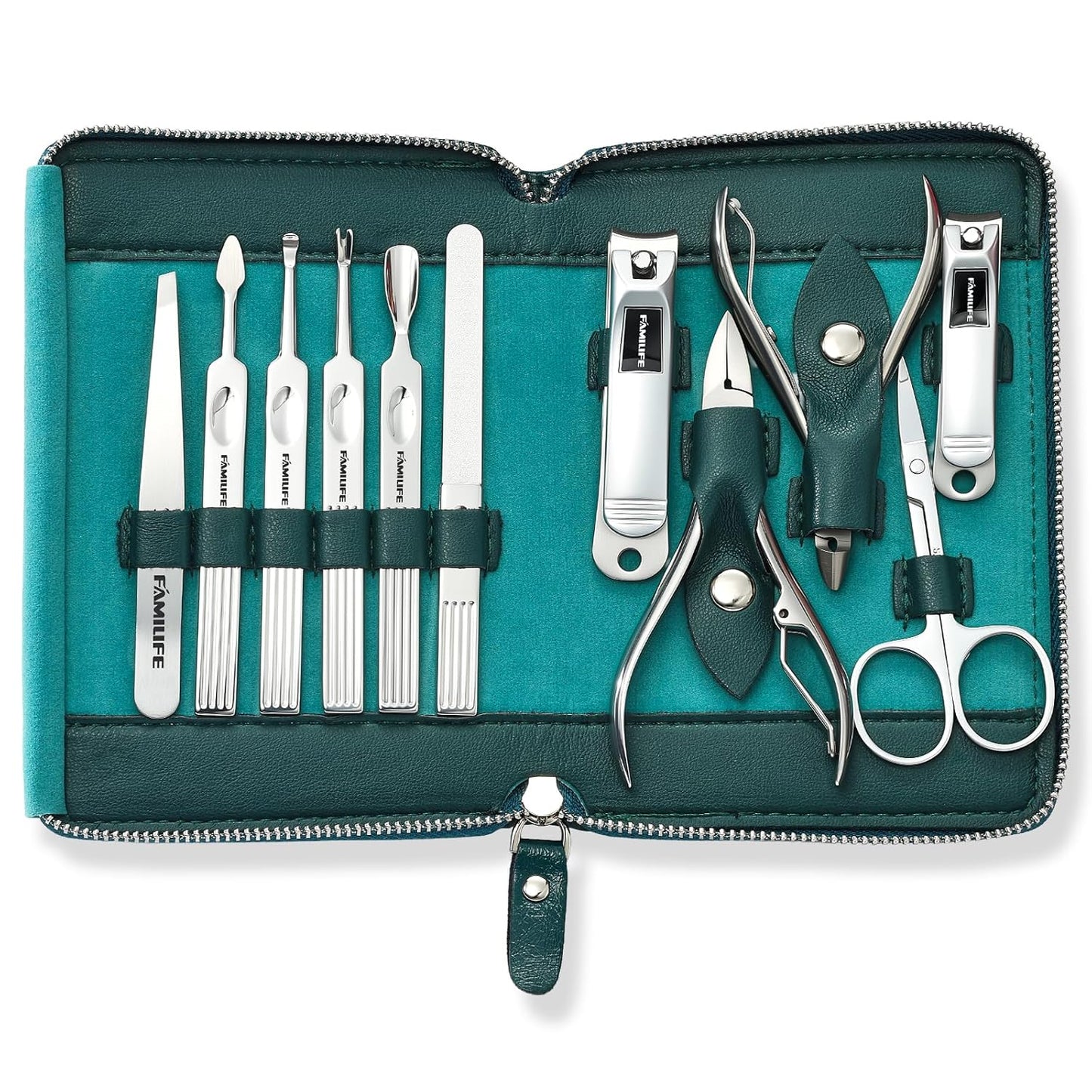 FAMILIFE Gifts for Women, Manicure Set Professional Manicure Kit 11 in 1 Nail Kit Nail Clippers Tools Stainless Steel with Rose Gold Leather Case Travel Sets