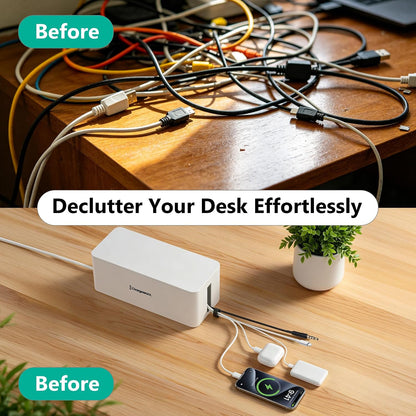Cable Management Box, Extension Cord Hider, Power Strip Box, White, 2 Pack