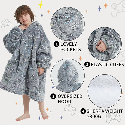 Fiosnow Glow in the Dark Unicorn Blanket Hoodies for Kids 6-13YR Oversize Wearable Blanket Hoodies for Boys Girls Teens
