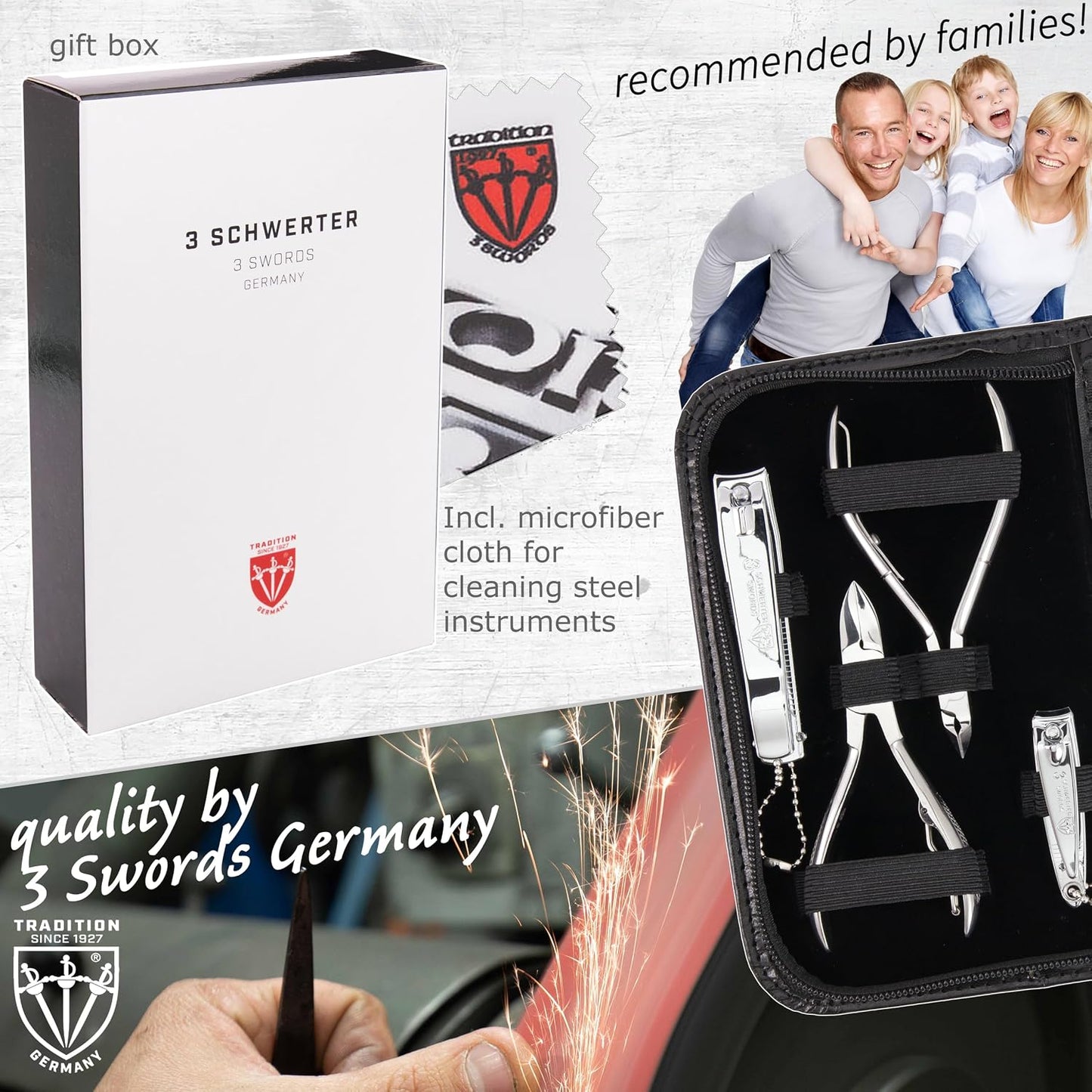 3 Swords Germany - brand quality 10 piece manicure pedicure grooming kit set for professional finger & toe nail care scissors clipper fashion leather case in gift box, Made by 3 Swords (00286)