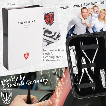 3 Swords Germany - brand quality 10 piece manicure pedicure grooming kit set for professional finger & toe nail care scissors clipper fashion leather case in gift box, Made by 3 Swords (00286)