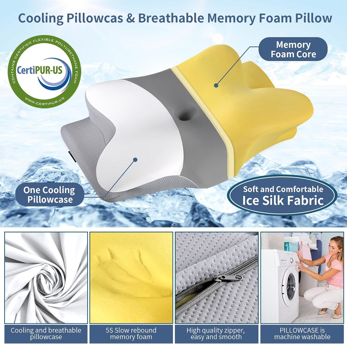 Cervical Pillow for Neck Pain Relief, Ergonomic Neck Pillow for Sleeping, Contour Side Sleeper Pillow for Neck Support, Cooling Memory Foam Pillows for Back Stomach Sleepers (Black&White)