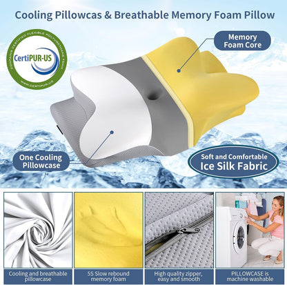Cervical Pillow for Neck Pain Relief, Ergonomic Neck Pillow for Sleeping, Contour Side Sleeper Pillow for Neck Support, Cooling Memory Foam Pillows for Back Stomach Sleepers (Black&White)