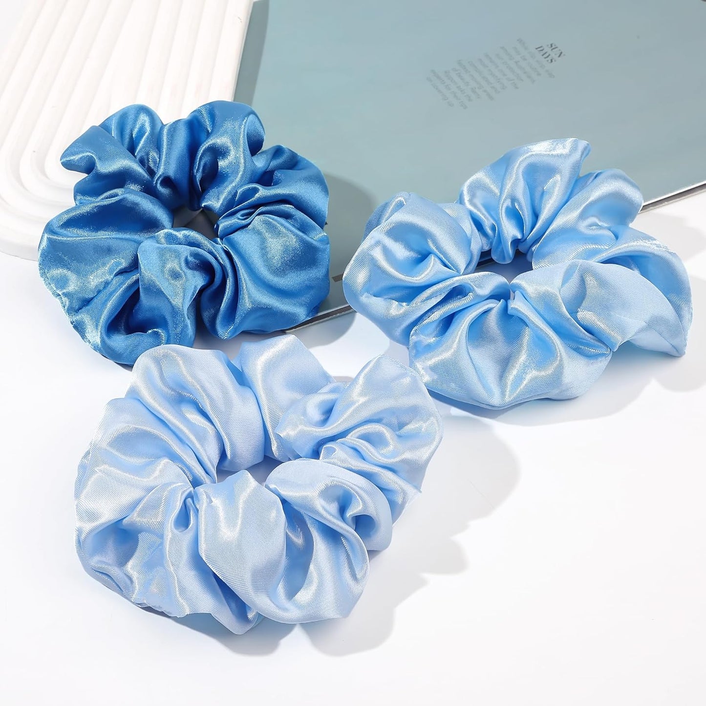 16 Pcs Scrunchies for Women - Black Satin Silk Scrunchies for Girls Hair Ties Elastics Bands Ponytail Holder Hair Accessories