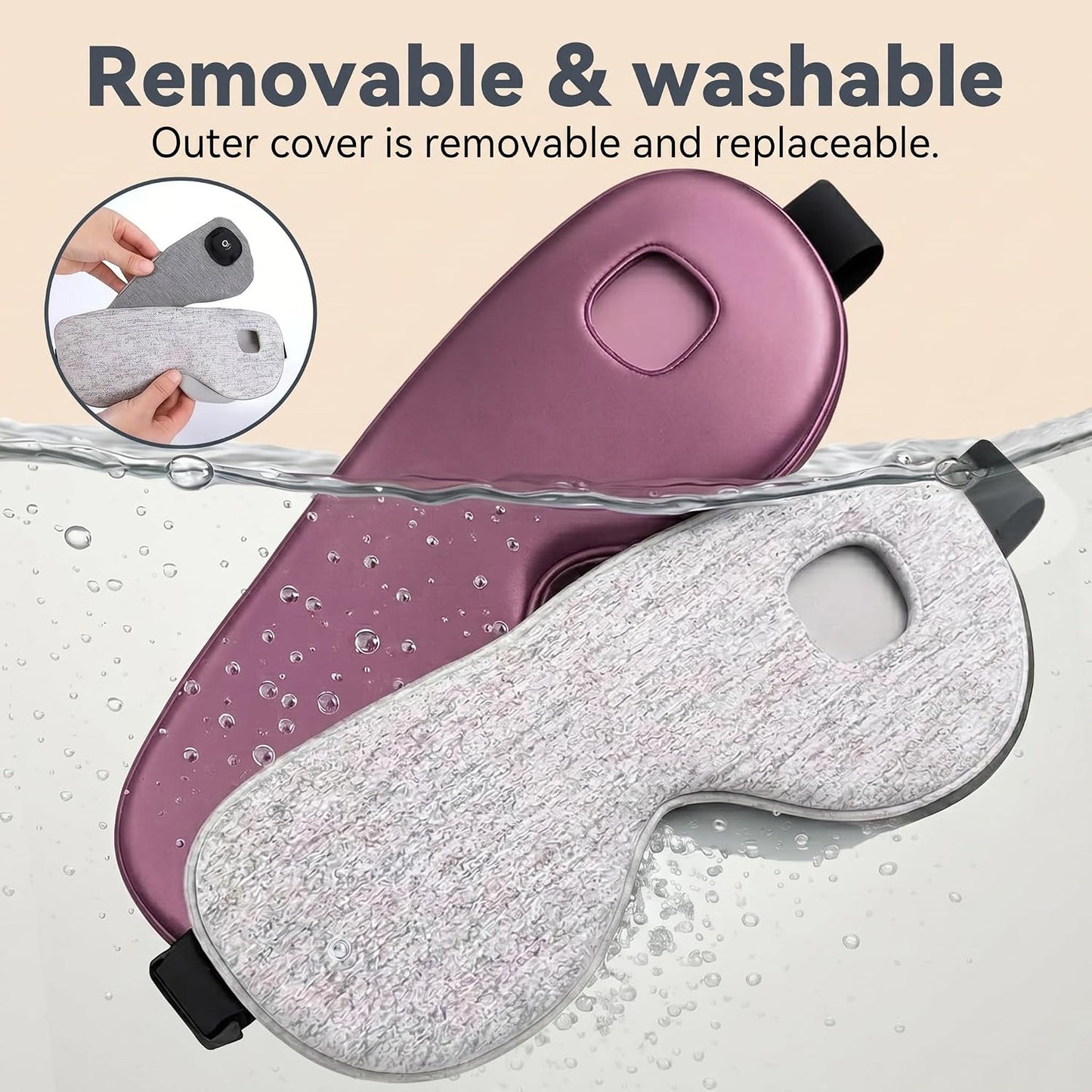 Cordless Heated Eye Mask for Dry Eyes Relief, Rechargeable Warm Eye Compress with 3 Temps, Washable Cover & Bonus Shell, Electric Eye Heating Pad for Sleep, Stye, Travel(Grey & Purple)