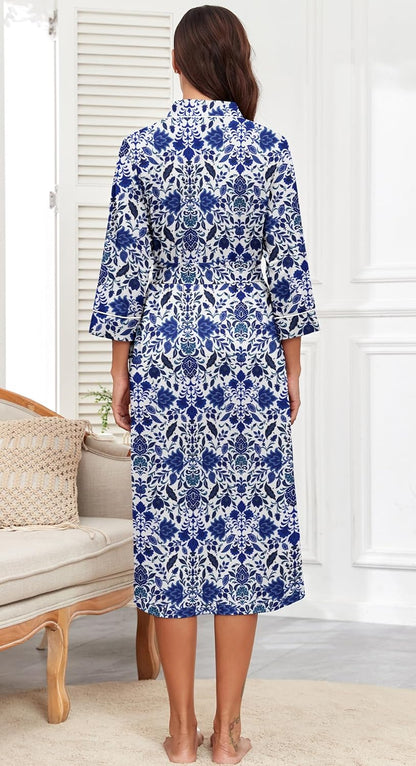PrinStory Robes for Women 3/4 Sleeve Long Bath Robe XS-4XL