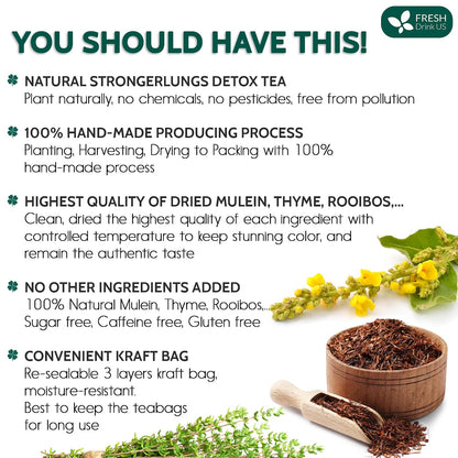 FreshDrinkUS, Premium StrongerLungs Tea, 75 Count, Caffeine Free, Vegan