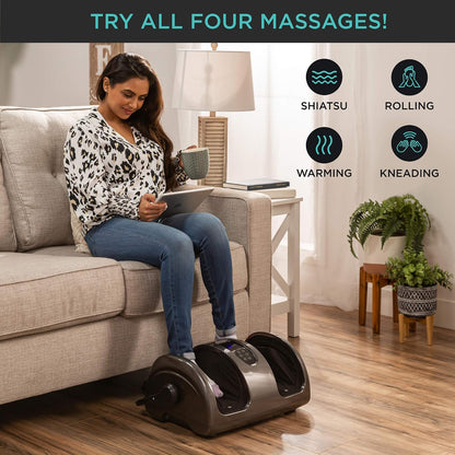 Best Choice Products Shiatsu Foot Massager with Heat for Plantar Fasciitis & Neuropathy, Kneading Foot & Calf Massager with Remote, 360° Adjustable Handle, Rolling & Compression Massage - Satin Black