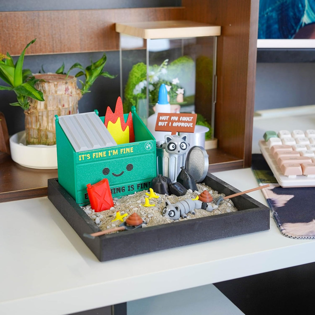 Tian Zhun Dumpster Fire Zen Garden for Desk Mini Zen Garden Gag Gifts Funny Sand Tray Therapy Kit White Elephant Gifts Sand Included