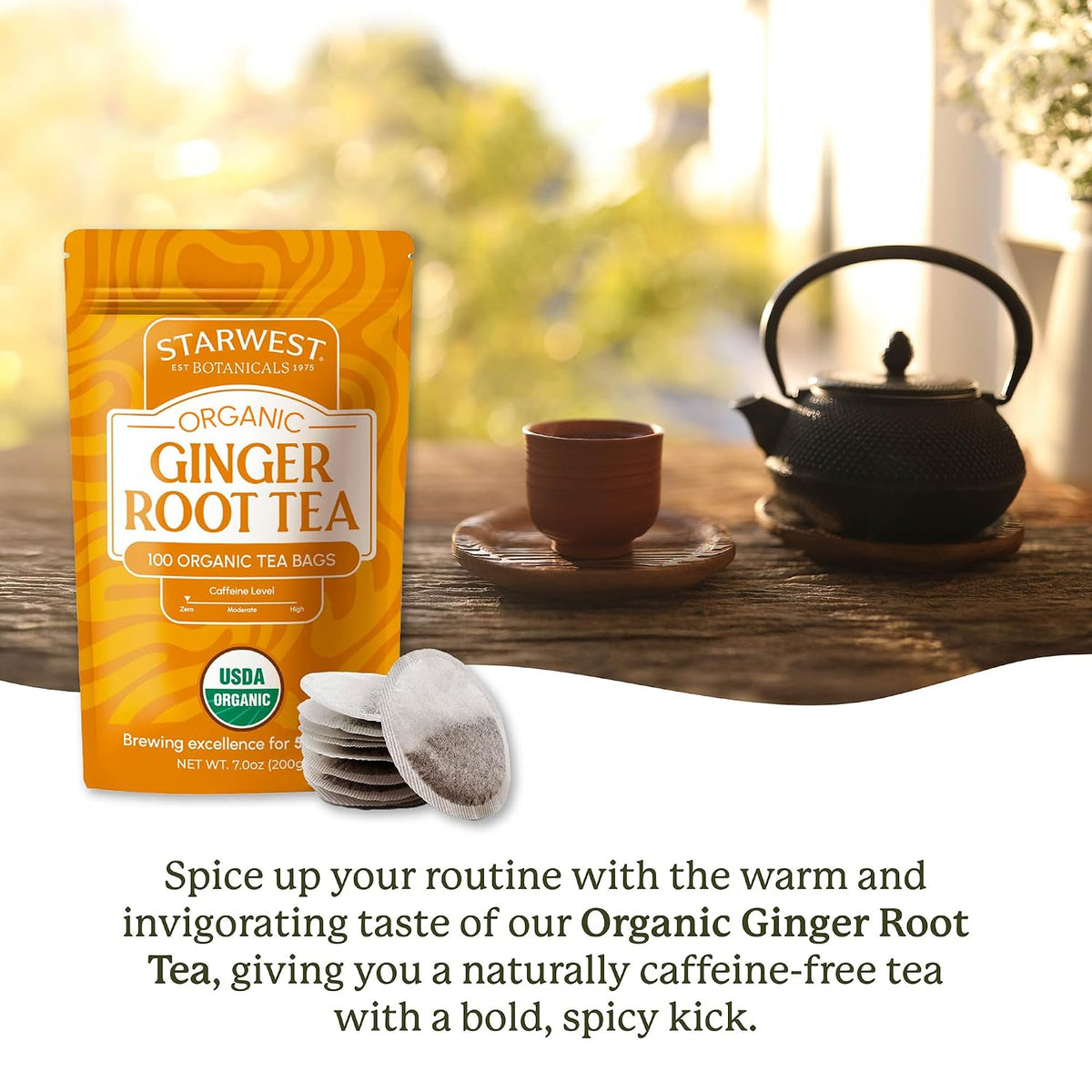 Starwest Botanicals Organic Ginger Root Tea, Non GMO - Bulk Pack, 100 Bags