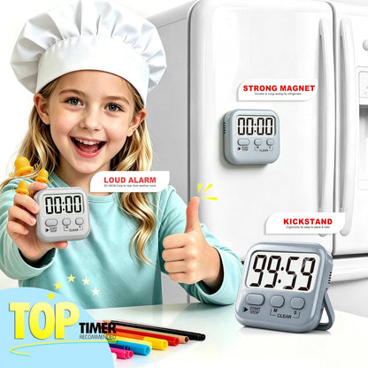Antonki 2 Pack Digital Timer for Kids, Magnetic Countdown Kitchen Timers for Cooking, Egg, Classroom, Teacher, Exercise, Study, Oven - Battery Included