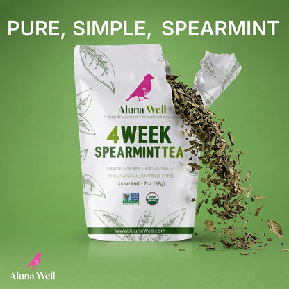 Aluna Well Organic Spearmint Tea – Supports Hormonal Balance and Wellness for Women, 4 Week Loose Leaf Herbal Tea, Caffeine-Free, 2 oz