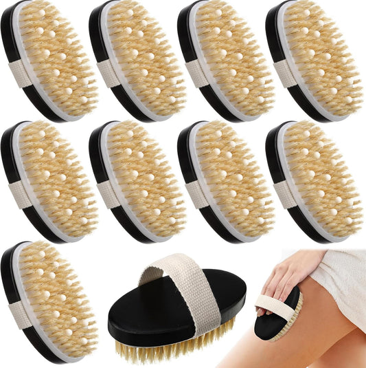 Gejoy 10 Pcs Dry Brushing Body Brush for Lymphatic Drainage Exfoliating Brush with Massage Nodule Dry Skin Body Scrubber Cellulite Shower Circulation Dead Exfoliator (4.92 x 2.56 Inches,Wood Color)