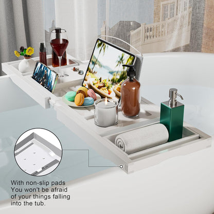 Artmalle Luxury Bathtub Caddy Tray for Tub - Foldable Bamboo Bath Table Tray with Book and Wine Glass Holder, Expandable Bathroom Accessories for Spa or Reading Lite Style