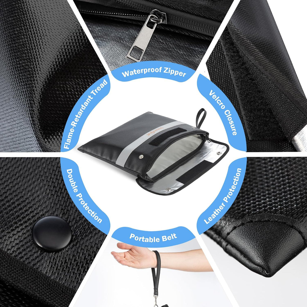 Fireproof Document Bag - 6200°F Important Document Bags with Zipper, Water Resistant Fire Proof Money Bags for Cash, Cell Phone, Tablet, Credit Card,Passport and Valuables (14.2"x11.2", Black)