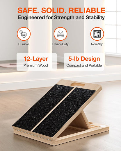 Frylr Portable Wooden Slant Board for Calf Stretching and Exercise, Adjustable Incline Wedge for Squats and Balance