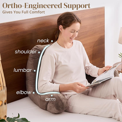 Sasttie Reading Pillows for Sitting in Bed Adult, Back Pillow Bed Sitting Up, Back-Rest Support Cushion for Sit Up on Couch, Sofa, and Floor, Dorm Essentials, Oeko-Tex Certified, Dark Grey