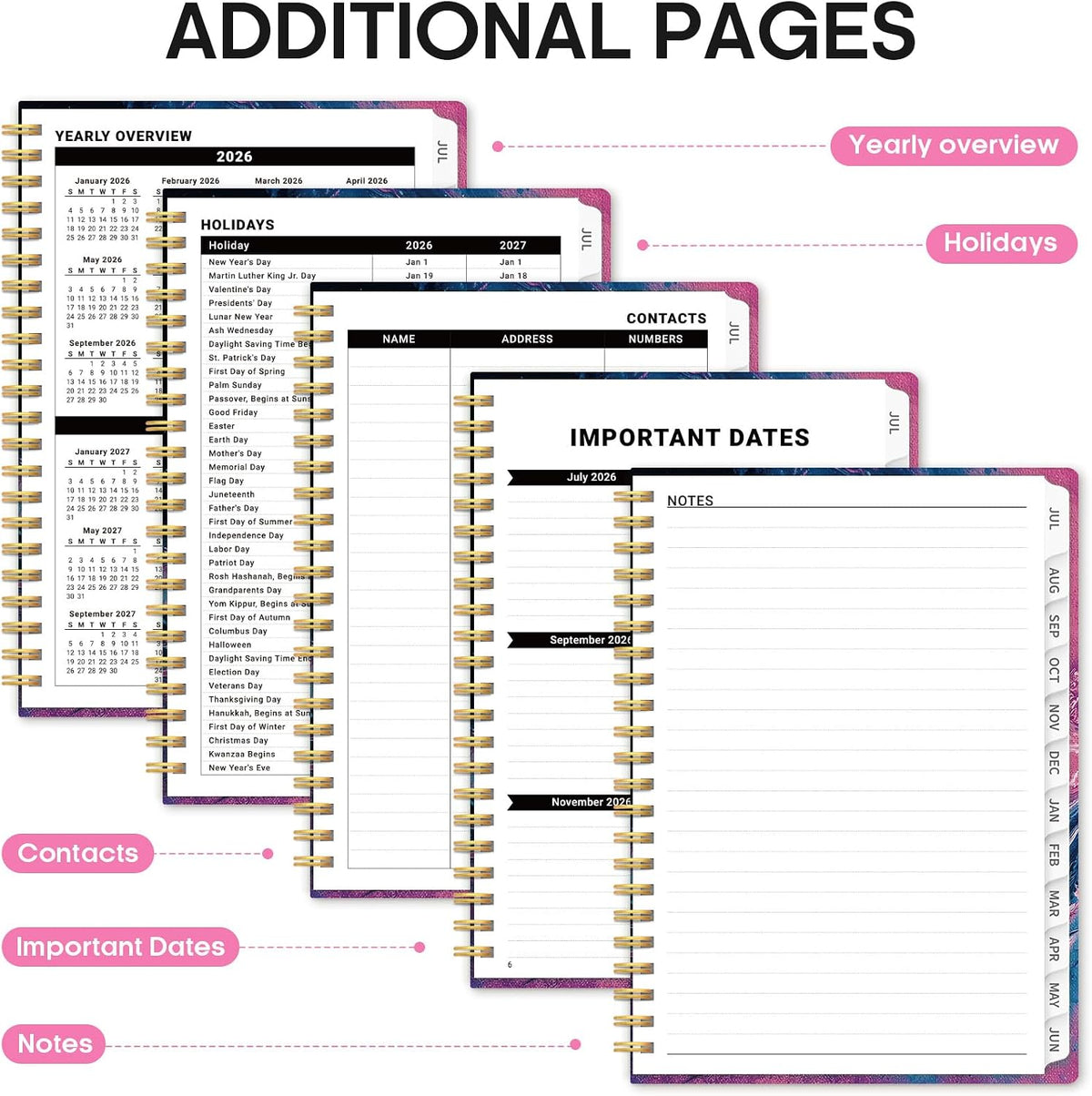 Planner 2026-2027, Jul 2026-Jun 2027 Academic Monthly & Weekly Planner - Colors B