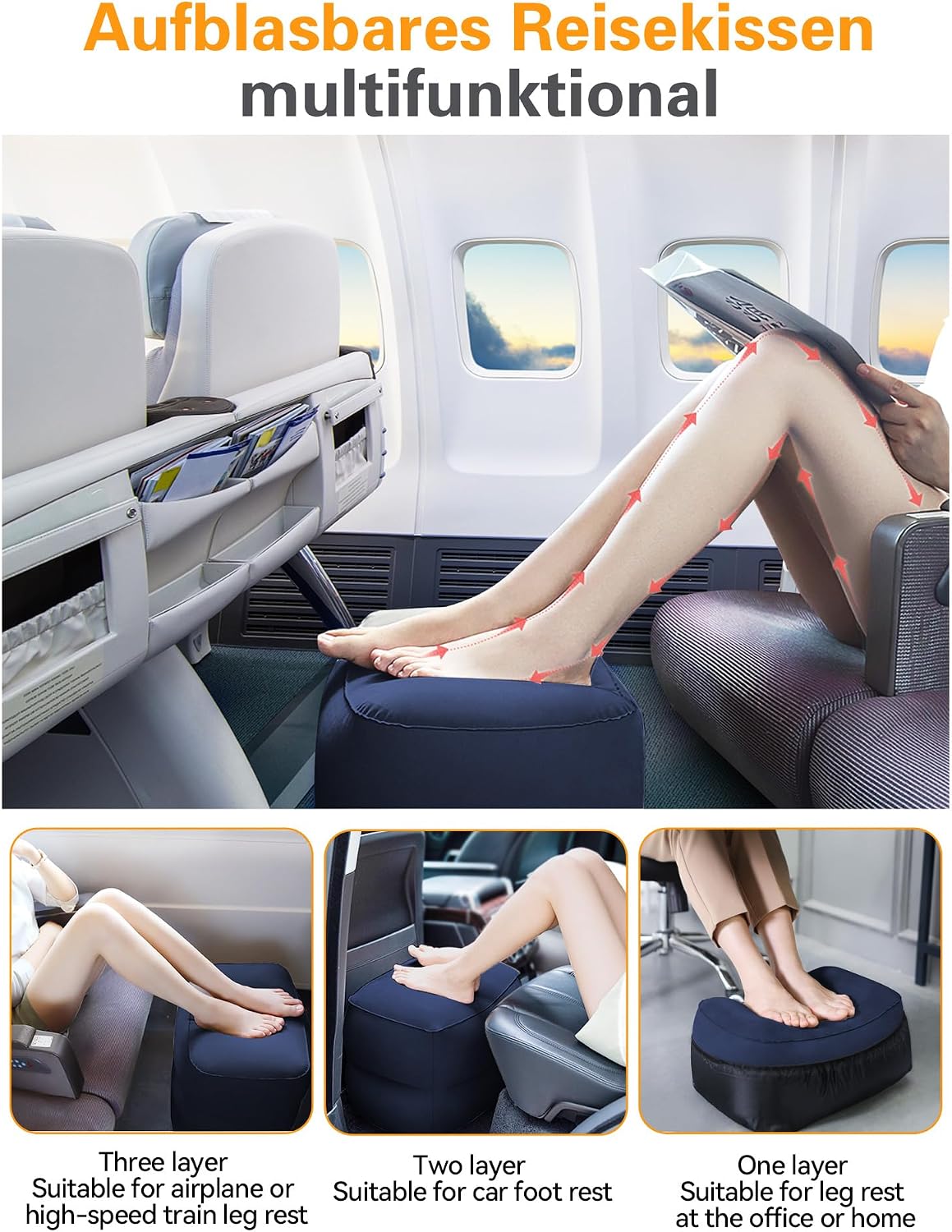 Sunany Inflatable Foot Rest Pillow for Travel, Kids/Adults Airplane Travel Pillow-Adjustable Height for Kids to Sleep While Traveling,Suitable for Airplane, Office, Home, Cars and Any Travel (1 Pack)