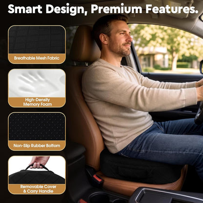 TushGuard Seat Cushion - Memory Foam Sitting Pillow for Office Chair, Car Seat, Airplane, Bleacher - Sciatica & Hip & Coccyx Pain Relief Desk Chair Cushion for Long Sitting Office Workers, Car Drivers