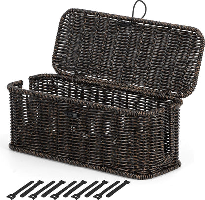 Cable Management Box, Cord Organizer with Lid & Cable Ties - Brown, L