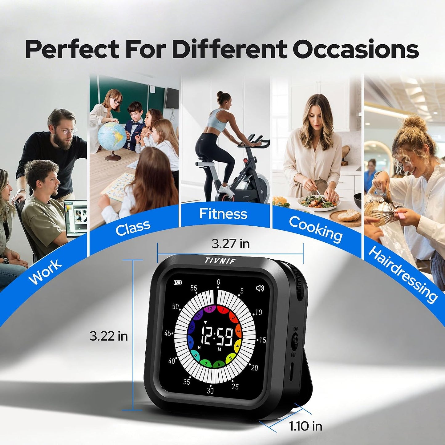 Visual Timer for Kids with Color Display Kitchen Timer 1500mAh Battery | Memory Function Scroll Wheel Control, Magnetic Back with Stand, Up to 12h59m Countdown, Kitchen, Study & Classroom