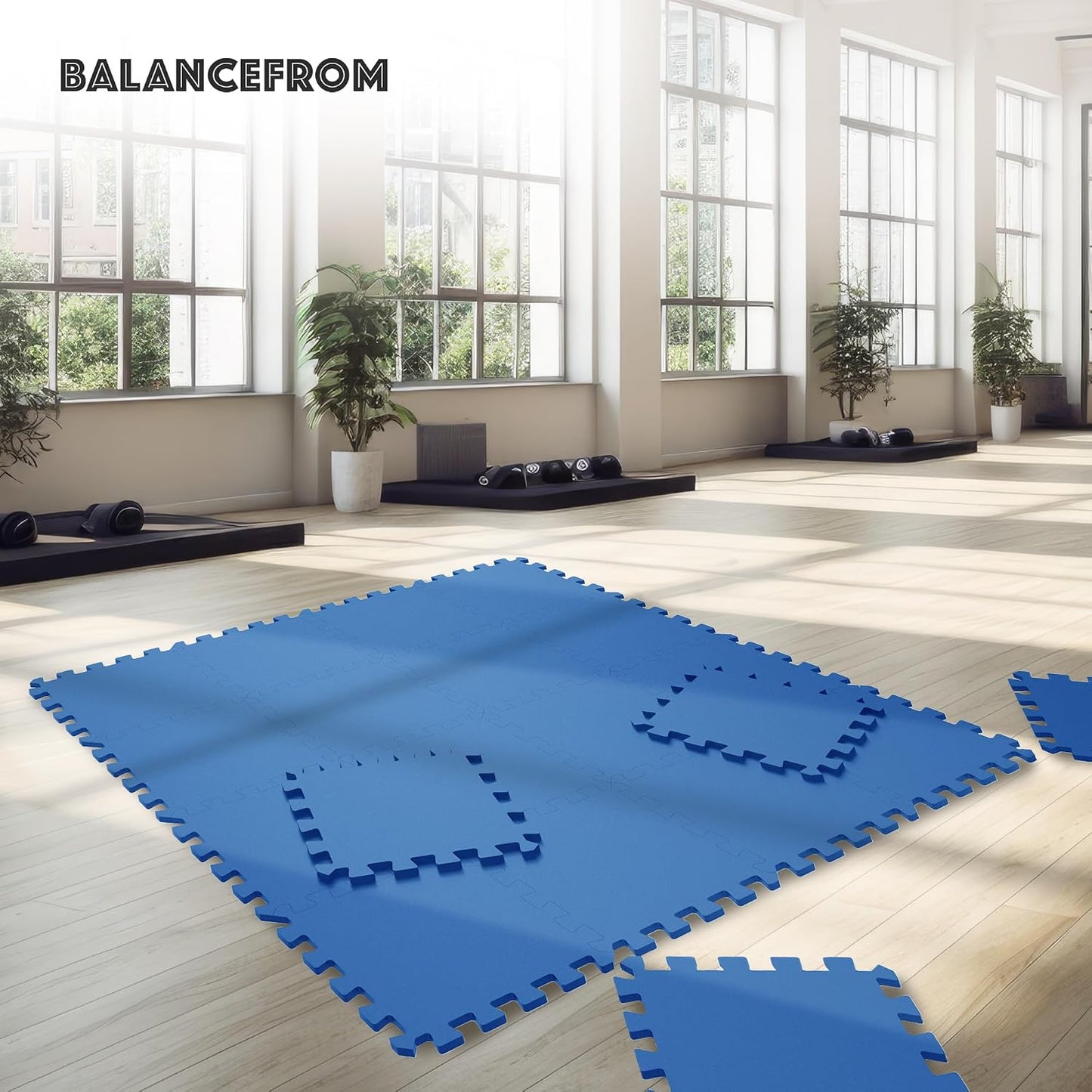 BalanceFrom Puzzle Exercise Mat 1/2" Thick, EVA Interlocking Foam Floor | Tiles for Home Gym, Mat for Home Workout Equipment, Floor Padding for Kids, Black, 24 in x 24 in x 1/2 in, 144 Sq Ft-36 Tiles